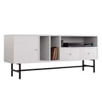 LeisureMod Rochester TV Stand with Wood Frame, Enclosed Storage, and Black Iron Legs  Media Console, Living Room, Modern Entertainment Center