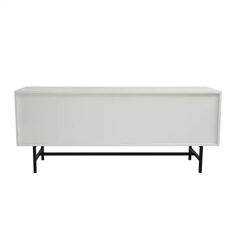 LeisureMod Rochester TV Stand with Wood Frame, Enclosed Storage, and Black Iron Legs  Media Console, Living Room, Modern Entertainment Center