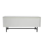 LeisureMod Rochester TV Stand with Wood Frame, Enclosed Storage, and Black Iron Legs  Media Console, Living Room, Modern Entertainment Center