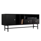 LeisureMod Rochester TV Stand with Wood Frame, Enclosed Storage, and Black Iron Legs  Media Console, Living Room, Modern Entertainment Center