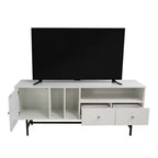 LeisureMod Rochester TV Stand with Wood Frame, Enclosed Storage, and Black Iron Legs  Media Console, Living Room, Modern Entertainment Center