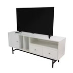 LeisureMod Rochester TV Stand with Wood Frame, Enclosed Storage, and Black Iron Legs  Media Console, Living Room, Modern Entertainment Center