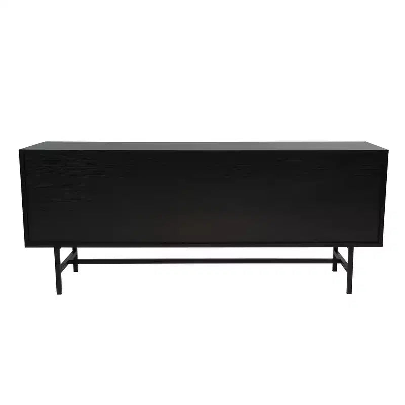 LeisureMod Rochester TV Stand with Wood Frame, Enclosed Storage, and Black Iron Legs  Media Console, Living Room, Modern Entertainment Center