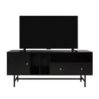 LeisureMod Rochester TV Stand with Wood Frame, Enclosed Storage, and Black Iron Legs  Media Console, Living Room, Modern Entertainment Center