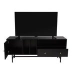 LeisureMod Rochester TV Stand with Wood Frame, Enclosed Storage, and Black Iron Legs  Media Console, Living Room, Modern Entertainment Center