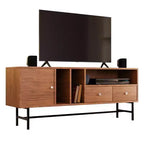 LeisureMod Rochester TV Stand with Wood Frame, Enclosed Storage, and Black Iron Legs  Media Console, Living Room, Modern Entertainment Center