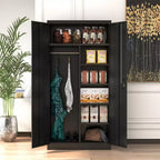 AOBABO Large Metal Wardrobe Style Storage Cabinet with 3 Adjustable Shelves, Cloth Rail, and Lockable Doors for Home Organization