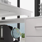 Famapy White Rotatable L-Shaped Computer Desk With Storage Drawers and Shelves