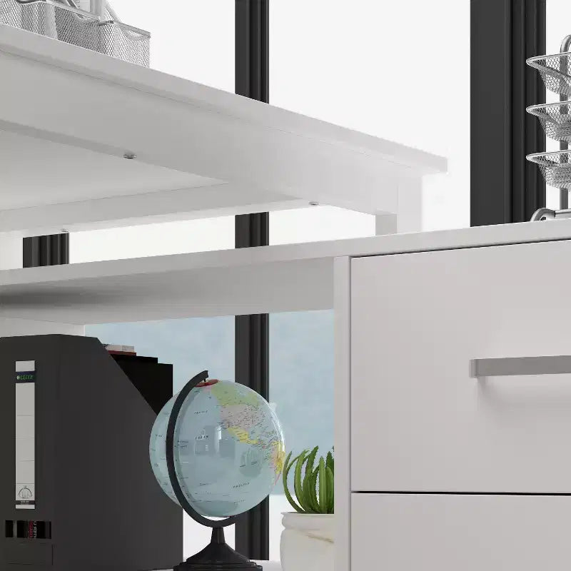 Famapy White Rotatable L-Shaped Computer Desk With Storage Drawers and Shelves