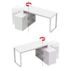 Famapy White Rotatable L-Shaped Computer Desk With Storage Drawers and Shelves