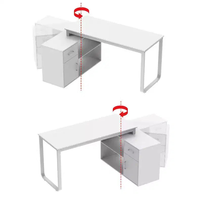 Famapy White Rotatable L-Shaped Computer Desk With Storage Drawers and Shelves