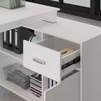 Famapy White Rotatable L-Shaped Computer Desk With Storage Drawers and Shelves