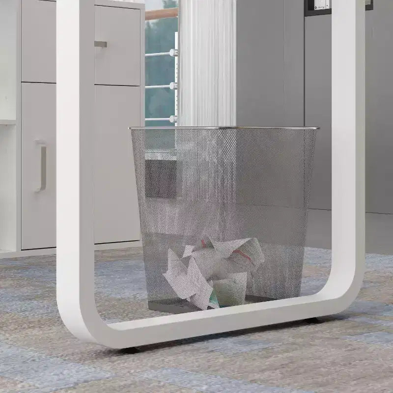 Famapy White Rotatable L-Shaped Computer Desk With Storage Drawers and Shelves