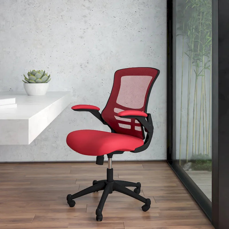 Sedia da ufficio ergonomica girevole in rete a schienale medio con braccioli ribaltabili