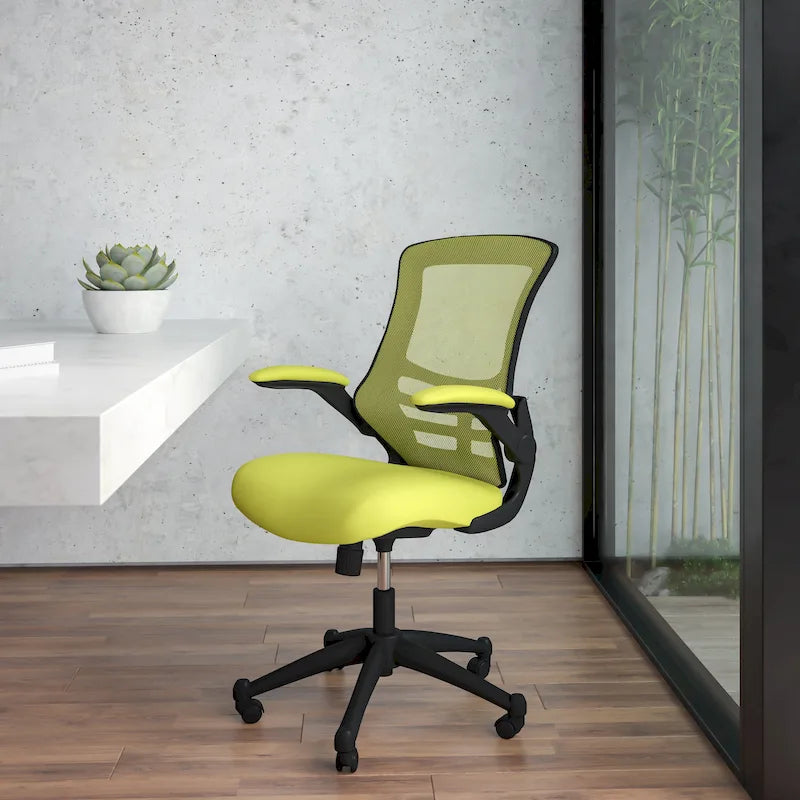 Sedia da ufficio ergonomica girevole in rete a schienale medio con braccioli ribaltabili