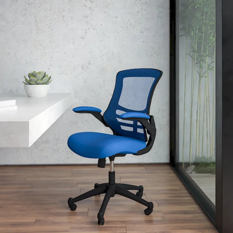 Sedia da ufficio ergonomica girevole in rete a schienale medio con braccioli ribaltabili