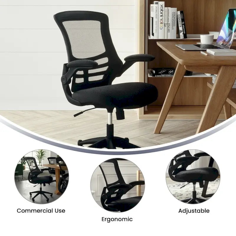 Sedia da ufficio ergonomica girevole in rete a schienale medio con braccioli ribaltabili