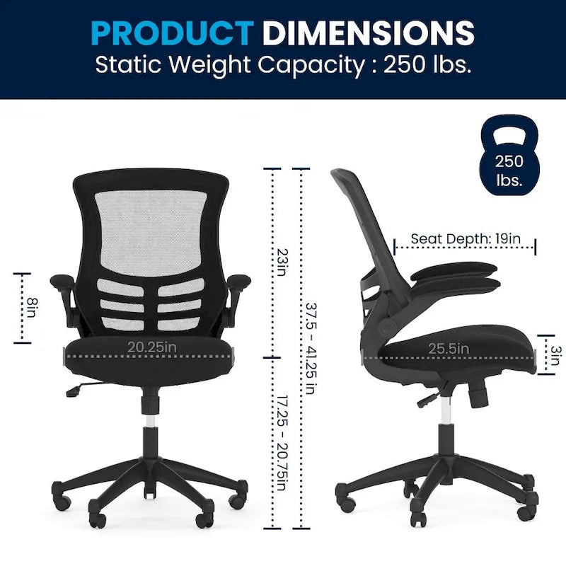 Sedia da ufficio ergonomica girevole in rete a schienale medio con braccioli ribaltabili