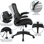 Sedia da ufficio ergonomica girevole in rete a schienale medio con braccioli ribaltabili