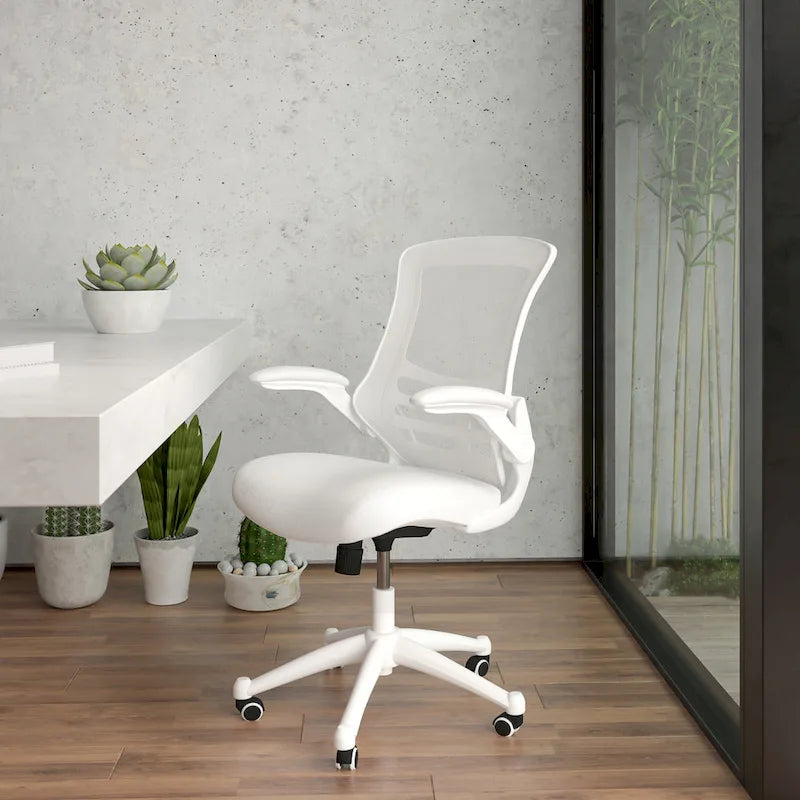 Sedia da ufficio ergonomica girevole in rete a schienale medio con braccioli ribaltabili