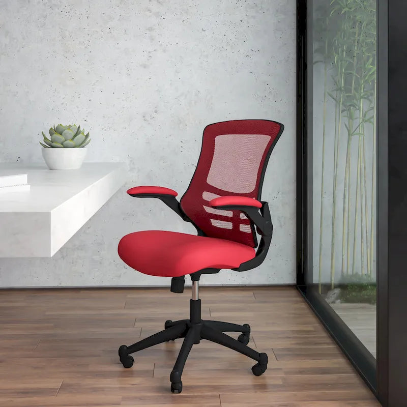Sedia da ufficio ergonomica girevole in rete a schienale medio con braccioli ribaltabili