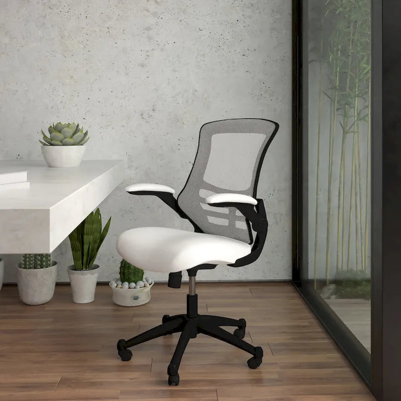 Sedia da ufficio ergonomica girevole in rete a schienale medio con braccioli ribaltabili