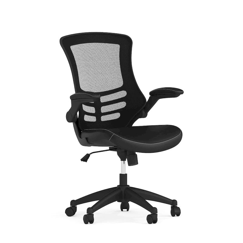 Sedia da ufficio ergonomica girevole in rete a schienale medio con braccioli ribaltabili