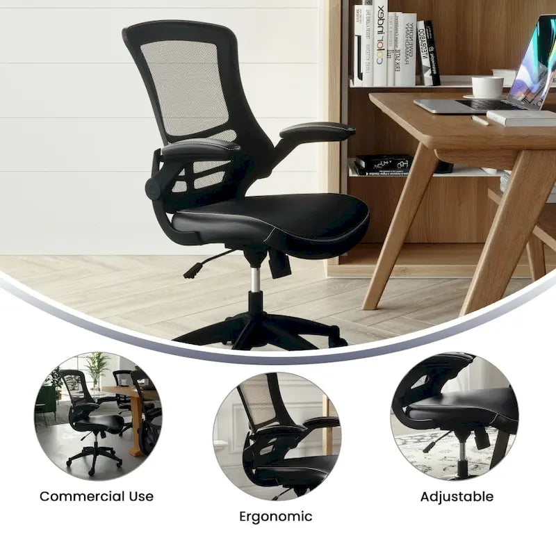 Sedia da ufficio ergonomica girevole in rete a schienale medio con braccioli ribaltabili