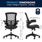 Sedia da ufficio ergonomica girevole in rete a schienale medio con braccioli ribaltabili