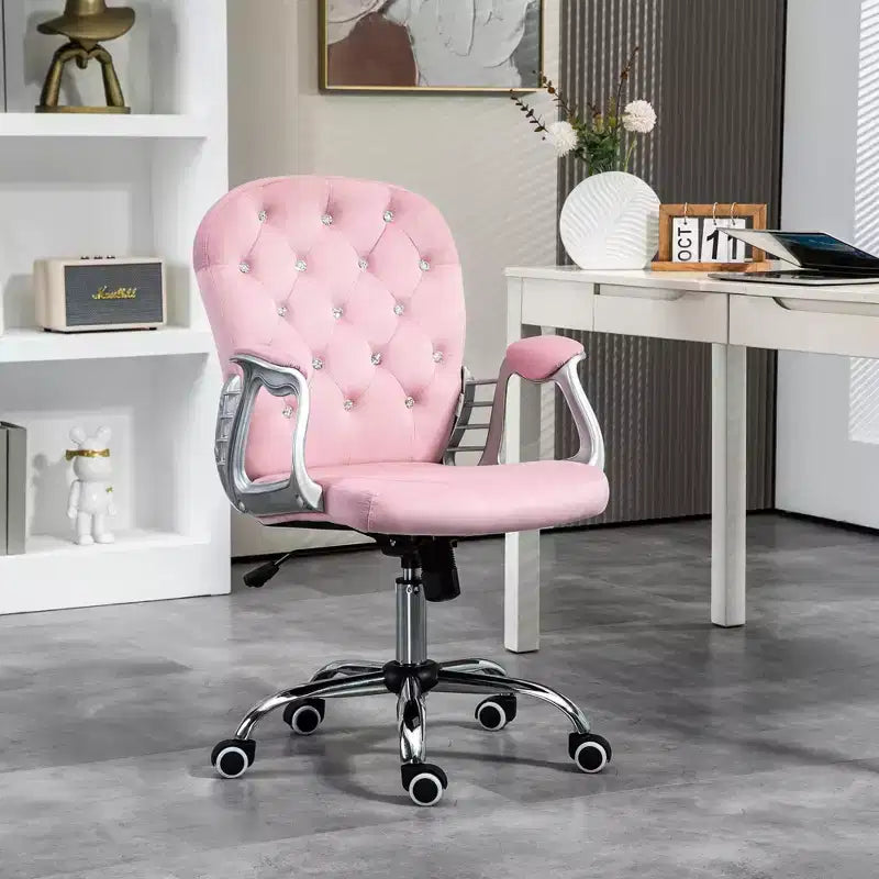 Vinsetto Vanity Middle Back Office Chair Tufted Backrest Swivel Rolling Wheels Task Chair with Height Adjustable Comfortable with Armrests