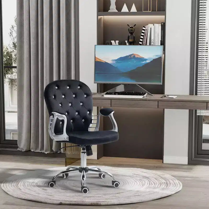 Vinsetto Vanity Middle Back Office Chair Tufted Backrest Swivel Rolling Wheels Task Chair with Height Adjustable Comfortable with Armrests