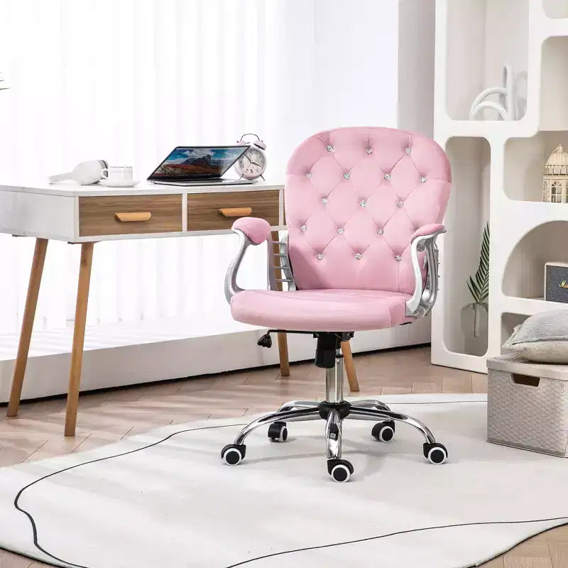 Vinsetto Vanity Middle Back Office Chair Tufted Backrest Swivel Rolling Wheels Task Chair with Height Adjustable Comfortable with Armrests