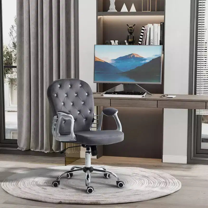 Vinsetto Vanity Middle Back Office Chair Tufted Backrest Swivel Rolling Wheels Task Chair with Height Adjustable Comfortable with Armrests