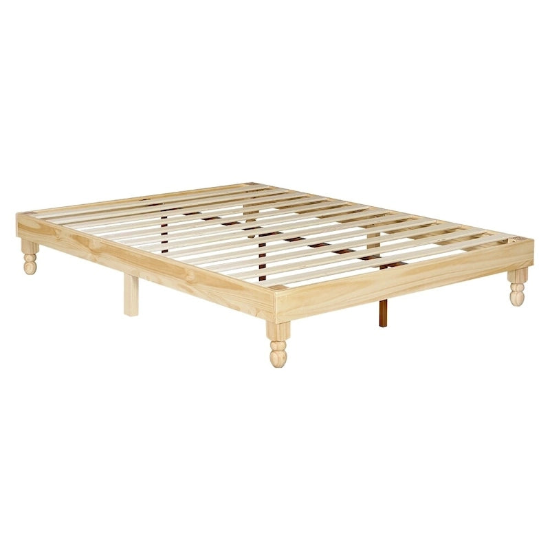 Giroletto a Piattaforma in Legno Massello di Pino da 12" con Gambe a Zucca e 12 Doghe, Finitura Naturale, Facile Montaggio