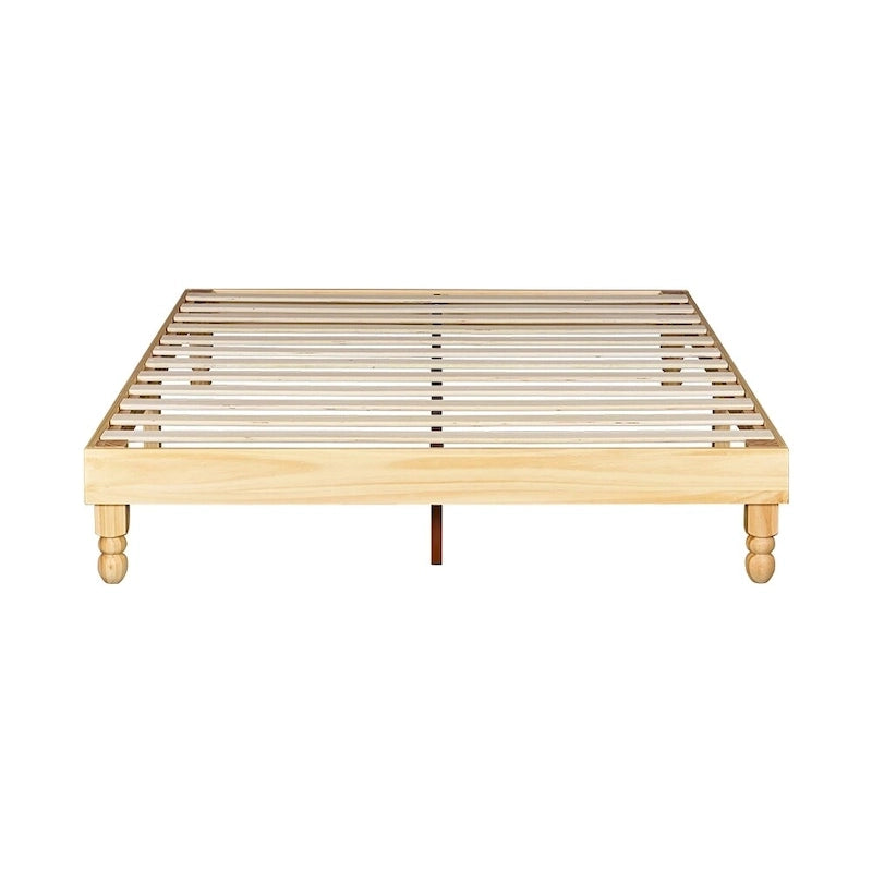 Giroletto a Piattaforma in Legno Massello di Pino da 12" con Gambe a Zucca e 12 Doghe, Finitura Naturale, Facile Montaggio