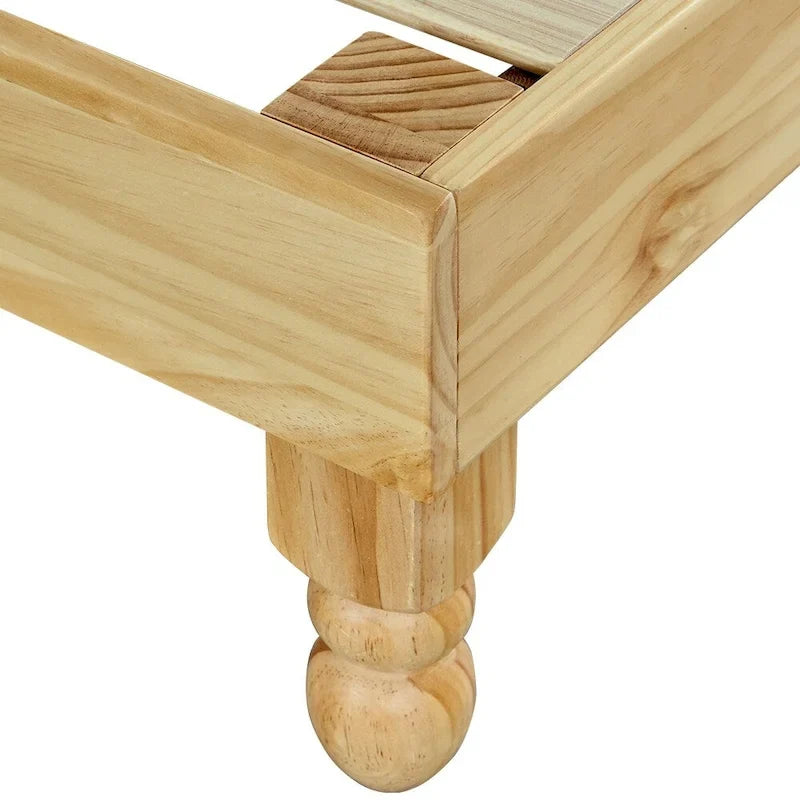 Giroletto a Piattaforma in Legno Massello di Pino da 12" con Gambe a Zucca e 12 Doghe, Finitura Naturale, Facile Montaggio
