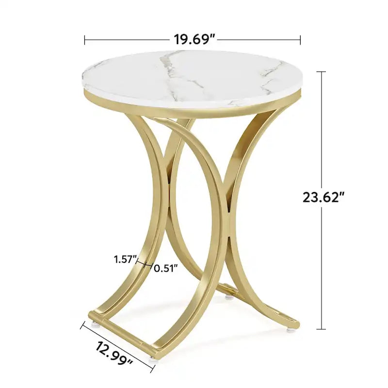 Tavolino rotondo in oro bianco, tavolino moderno piccolo, tavolino da caffè, tavolino a C d'accento