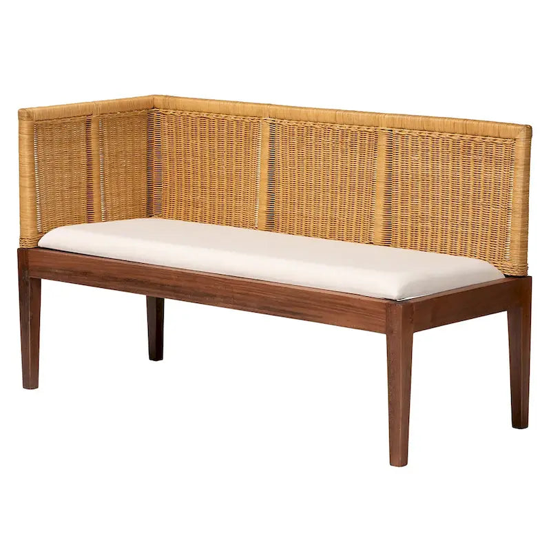 Set Panca Angolare da Pranzo 2 Pezzi in Rattan Marrone Naturale e Legno di Acacia Marrone, Stile Bohémien Moderno Tabanan