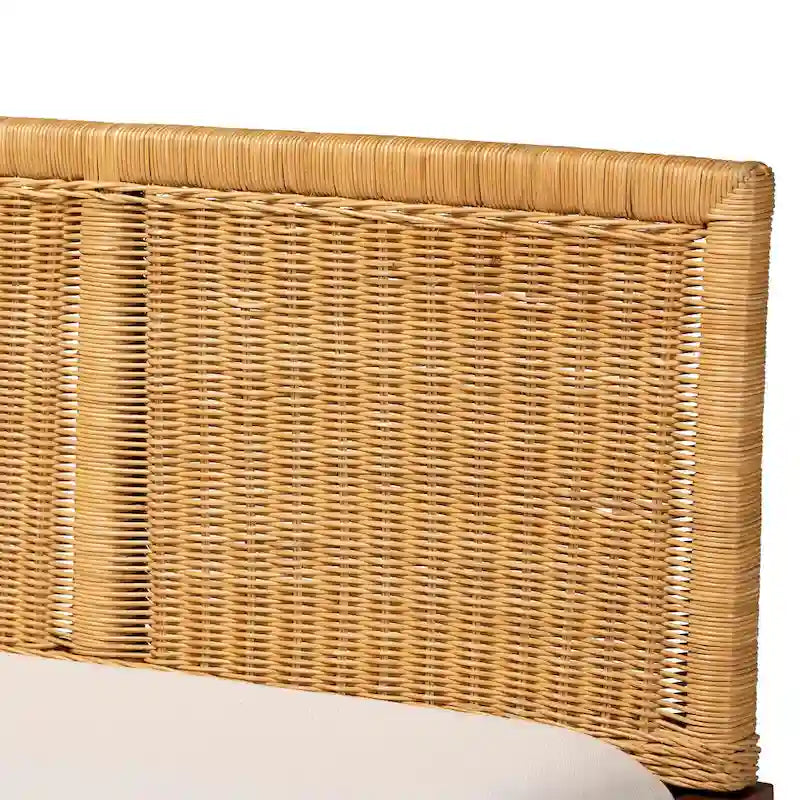 Set Panca Angolare da Pranzo 2 Pezzi in Rattan Marrone Naturale e Legno di Acacia Marrone, Stile Bohémien Moderno Tabanan