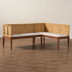 Set Panca Angolare da Pranzo 2 Pezzi in Rattan Marrone Naturale e Legno di Acacia Marrone, Stile Bohémien Moderno Tabanan