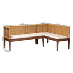 Set Panca Angolare da Pranzo 2 Pezzi in Rattan Marrone Naturale e Legno di Acacia Marrone, Stile Bohémien Moderno Tabanan