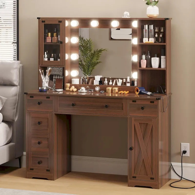 Tocador Trucco con Grande Specchio Hollywoodiano e Lampadine