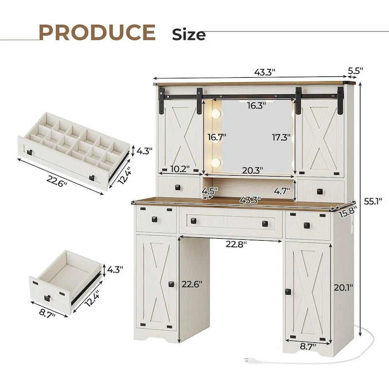 Tocador Trucco con Grande Specchio Hollywoodiano e Lampadine