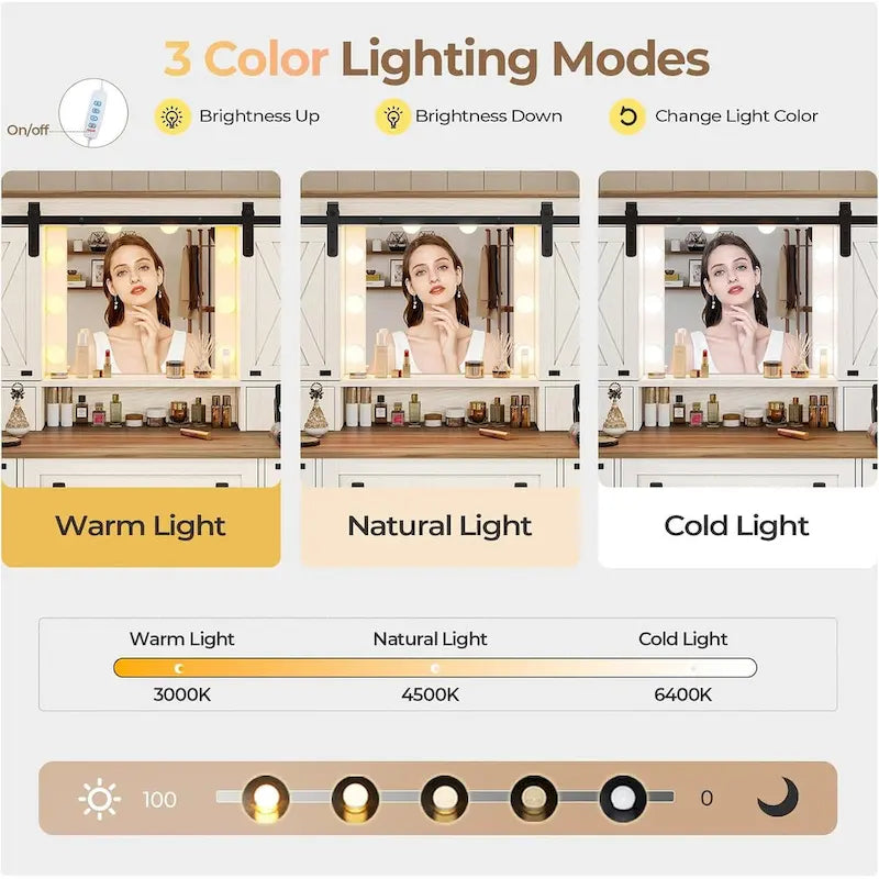 Tocador Trucco con Grande Specchio Hollywoodiano e Lampadine