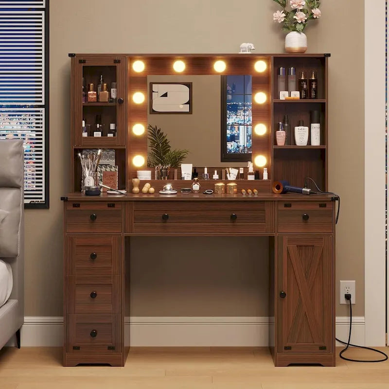 Tocador Trucco con Grande Specchio Hollywoodiano e Lampadine