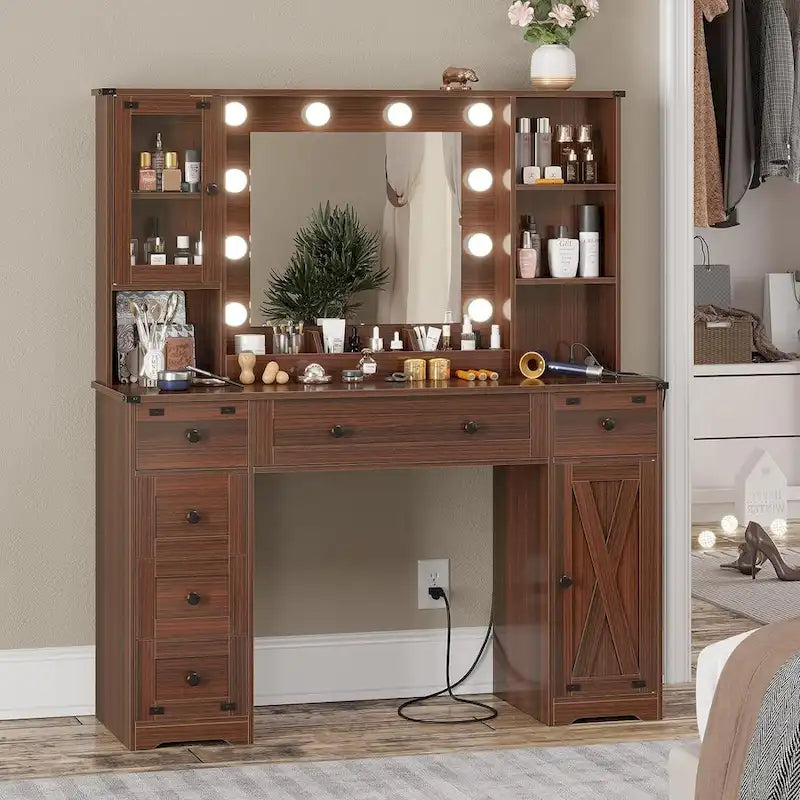 Tocador Trucco con Grande Specchio Hollywoodiano e Lampadine