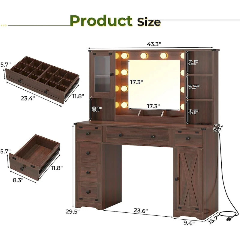 Tocador Trucco con Grande Specchio Hollywoodiano e Lampadine