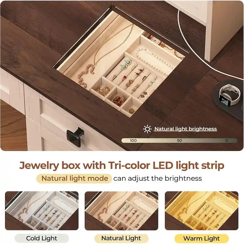 Tocador Trucco con Grande Specchio Hollywoodiano e Lampadine