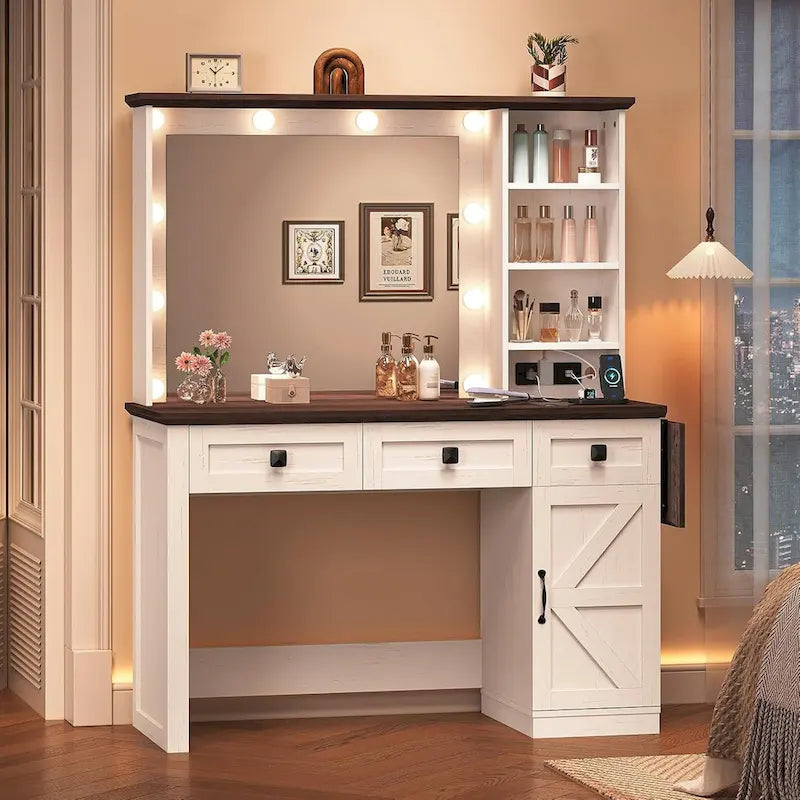 Tocador Trucco con Grande Specchio Hollywoodiano e Lampadine