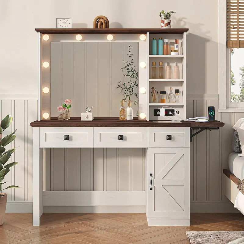 Tocador Trucco con Grande Specchio Hollywoodiano e Lampadine